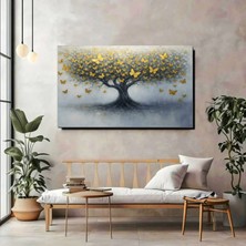 Artprinta Altın Kelebekli Ağaç Kanvas Tablo – Modern Soyut Doğa Duvar Dekoru