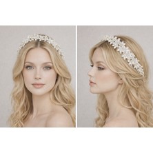 Eva Flore Incili Beyaz Çiçekli Gelin Lohusa Tacı