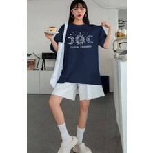 Amor Face Büyük Beden Özel Tasarım Sun-Moon Baskılı %100 Pamuk Oversize Battal Kadın T-Shırt