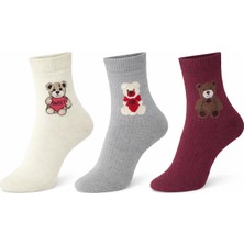 İpeksi 3 Çift Teddy Ayıcık Desenli Organik Pamuk Penye Tenis Kolej Çorap