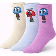 İpeksi 3 Çift Gumball ve Darwin Dikişsiz Organik Penye Tenis Kolej Çorap