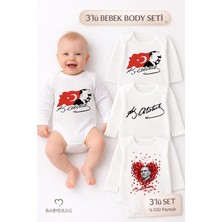 Babyden's Atatürk Temalı 3’lü Bebek Body Seti | %100 Pamuk | Uzun Kollu Çıtçıtlı Zıbın Body
