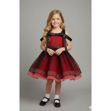 Kız Çocuk Askılı Fiyonk Süsleme Astarlı Saten Üzeri Tül Sırt Lastikli Abiye