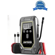 Hayat Store Tank Model Şarjlı 12.000 Mah Taşınabilir Çanta Araç Akü Takviye Cihazı Işıklı Hava Kompresörü