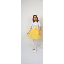 ÜMİTEKS WORLD OF CLOTHES 23 Nisan Kıyafeti Kız Çocuk Sarı Tütü Etek ve Papatya Tişört Takım Gösteri Kıyafeti