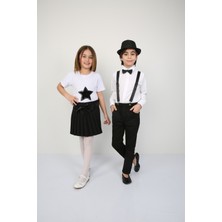 ÜMİTEKS WORLD OF CLOTHES 23 Nisan Gösteri Kıyafeti Kız Çocuk Siyah Yıldız Badi ve Siyah Pliseli Etek Alt Üst Takım