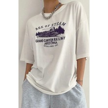 Amor Face Büyük Beden Özel Tasarım Age Of Steam Baskılı %100 Pamuk Oversize Battal Kadın T-Shırt