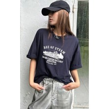 Amor Face Büyük Beden Özel Tasarım Age Of Steam Baskılı %100 Pamuk Oversize Battal Kadın T-Shırt