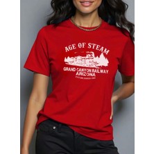 Amor Face Büyük Beden Özel Tasarım Age Of Steam Baskılı %100 Pamuk Oversize Battal Kadın T-Shırt