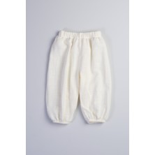 Bondberro %100 Pamuk Flamlı Müslin Kumaş Kız Bebek ve Çocuk Bol Kesim Pantolon  ( Krem )