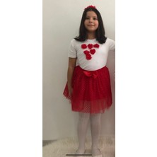 ÜMİTEKS WORLD OF CLOTHES 23 Nisan Kız Çocuk Okul Gösteri Kıyafeti Takım Etek Tişört T-Shirt Alt Üst Çiçekli T-Shirt