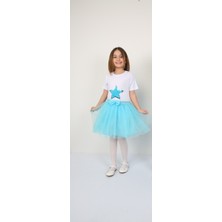 ÜMİTEKS WORLD OF CLOTHES 23 Nisan Gösteri Kıyafeti Kız Çocuk Turkuaz Pileli Etek Yıldız Tişört Takım Gösteri Kostümü Takım
