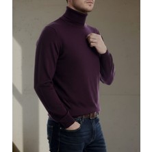 Sdnyazo Premium Erkek Kaşmir Ve Yünlü Bordo Balıkçı Yaka Slim Fit Triko Kazak