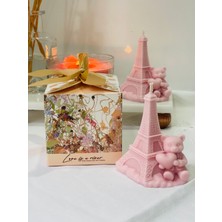 Birmiamu Romantik Kutulu Eyfel Kulesi Ayıcık Figürlü Vegan Kokulu Mum | Sevgililer Günü Hediyesi
