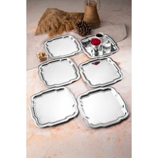 Özbience 6'lı Lüx Gümüş Papatya Çizgili Paslanmaz Çelik Servis Tepsisi