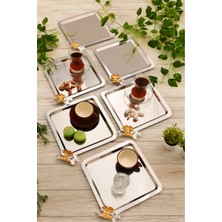 Özbience 6'lı Paslanmaz Çelik Kare Kahve Tepsisi Seti, Kelebek Aksesuarlı, Şık Sunum