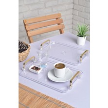 Özbience Altın Renkli Türk Kahvesi Sunum Tepsisi 2'li Set 25X17CM