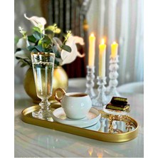 Özbience Iki Adet Aynalı Gold Tepsi, Duvara Asılabilen, Dekoratif ve Kahve Sunumluk 12X30 cm