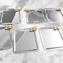 Özbience Sarı Kelebek Aksesuarlı Paslanmaz Çelik 6’lı Kahve ve Çay Servis Tepsisi