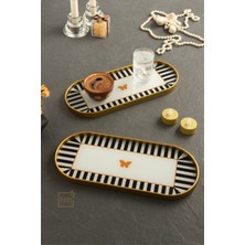 Özbience Kelebek Desenli Cam Sunumluklar, Altın Detay, 12X30 Cm, Çift Set