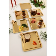 Özbience Paslanmaz Çelik 6'lı Desenli Kelebek Kristal Taşlı Kahve Servis Tepsisi