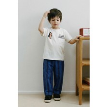 Magu Çocuk Pamuklu Beyaz Baskılı T-Shirt ve Lacivert Pantolon Takım