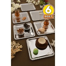 Özbience Paslanmaz Kare Desenli Sunum Tepsisi Seti, Şık ve Dayanıklı 6'lı Takım
