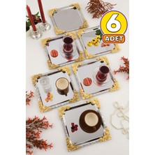 Özbience Gold Çerçeveli Çiçek Desenli Paslanmaz Sunumluk 6'lı Set