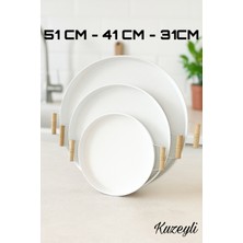 Özbience 3’lü Ahşap Kulplu Metal Tepsi Seti, Çay ve Kahve Sunumu Için Ideal