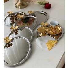 Özbience 6'lı Lüks Oval Kelebekli Çay ve Kahve Sunum Tepsisi, Dekoratif Çok Amaçlı