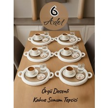 Özbience 6'lı Beyaz Yuvarlak Plastik Kahve Sunum Tepsisi, Örgü Desenli