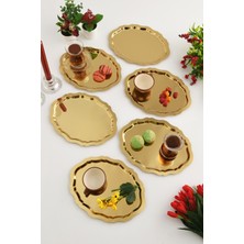 Özbience Paslanmaz Çelik Oval Kahve ve Çay Sunum Tepsisi 6'lı Set