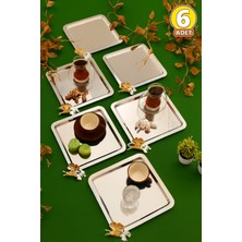 Özbience 6'lı Paslanmaz Çelik Kare Kahve Tepsisi Seti, Kelebek Aksesuarlı, Lüx Sunum