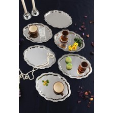 Özbience Şık 6'lı Paslanmaz Çelik Oval Kahve ve Çay Servis Tepsisi