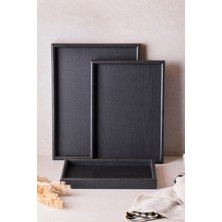 Özbience Şık Siyah Ahşap Üçlü Tepsi Seti 30X35X40 cm