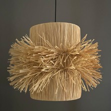 Noldecoration Rafya Uzun Silindir El Yapımı Modern Püsküllü Naturel Hasır Sarkıt Avize