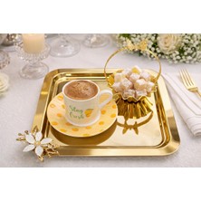 Özbience 6'lı Paslanmaz Çelik Papatya Aksesuarlı Kahve Sunum ve Servis Tepsisi