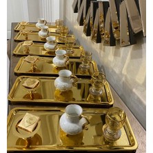 Özbience Altı Parça Gold Dikdörtgen Çelik Servis ve Sunum Tepsisi Seti