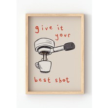 Miovi Works Best Shot | Çerçeveli Modern Minimal Coffee Mutfak Duvar Dekorasyonu Poster Tablo