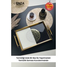 Özbience Şık Cam Baskılı Mint Gold Tepsi 48X29 Cm, Zarif ve Kullanışlı Tasarım