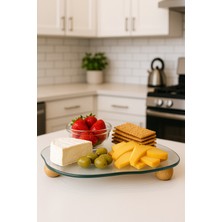 Özbience Eğri Cam Tepsi, Ahşap Ayaklı Dekoratif Düzenleyici Stand