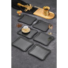 Özbience 6'lı Mika Kristal Siyah Dekoratif Kahve Sunum Tepsisi