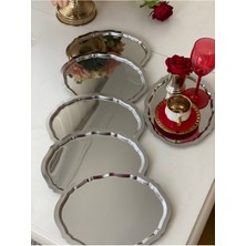 Özbience Paslanmaz Çelik Oval Dalgalı Servis Tepsisi 20X25 Cm, 6'lı Set