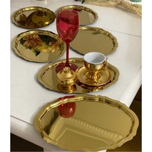 Özbience 6’lı Parlak Altın Oval Dekoratif Çok Amaçlı Servis ve Sunum Tepsisi