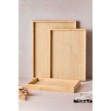 Özbience Bambu 3'lü Ahşap Tepsi Seti, 30X35X40 Cm, Şık ve Doğal Tasarım