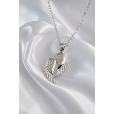 Jadem Gold 316L Çelik Gümüş Renk Zirkon Taşlı Kanat Model Kadın Kolye