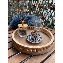 Özbience Ahşap Hasır Dekoratif Sepet, Mutfak Sunumluk ve Tepsi, Çap 27 cm