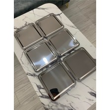 Özbience 6'lı Gümüş Kare Paslanmaz Çelik Çay ve Kahve Sunum Tepsisi