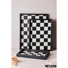 Özbience Şık Ahşap Dama Tepsi Seti 3'lü, 30X35X40 Cm, Zarif ve Işlevsel Tasarım