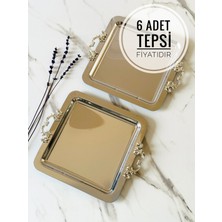 Özbience 6 Adet Gümüş Kare Çıkarılabilir Kulp Çay ve Kahve Servis Tepsisi